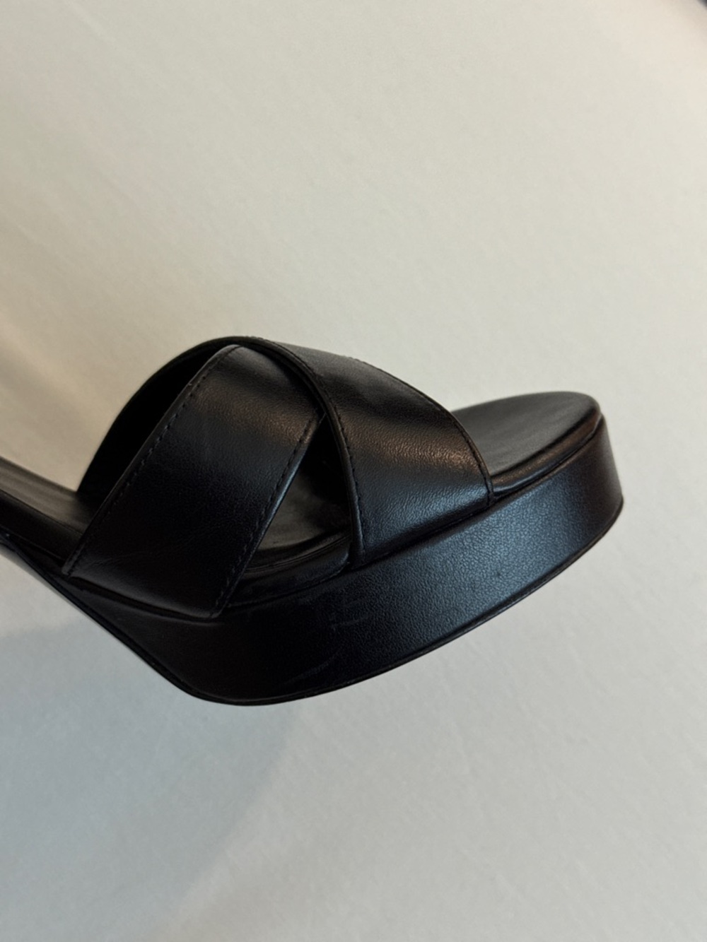 Stuart Weitzman Dayna Black Leather Platform Sandals size size 8.5 - Picture 9 of 13